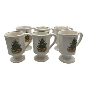 Vintage Pfaltzgraff Christmas Heritage Pedestal Coffee Mugs Set of 6 Holiday